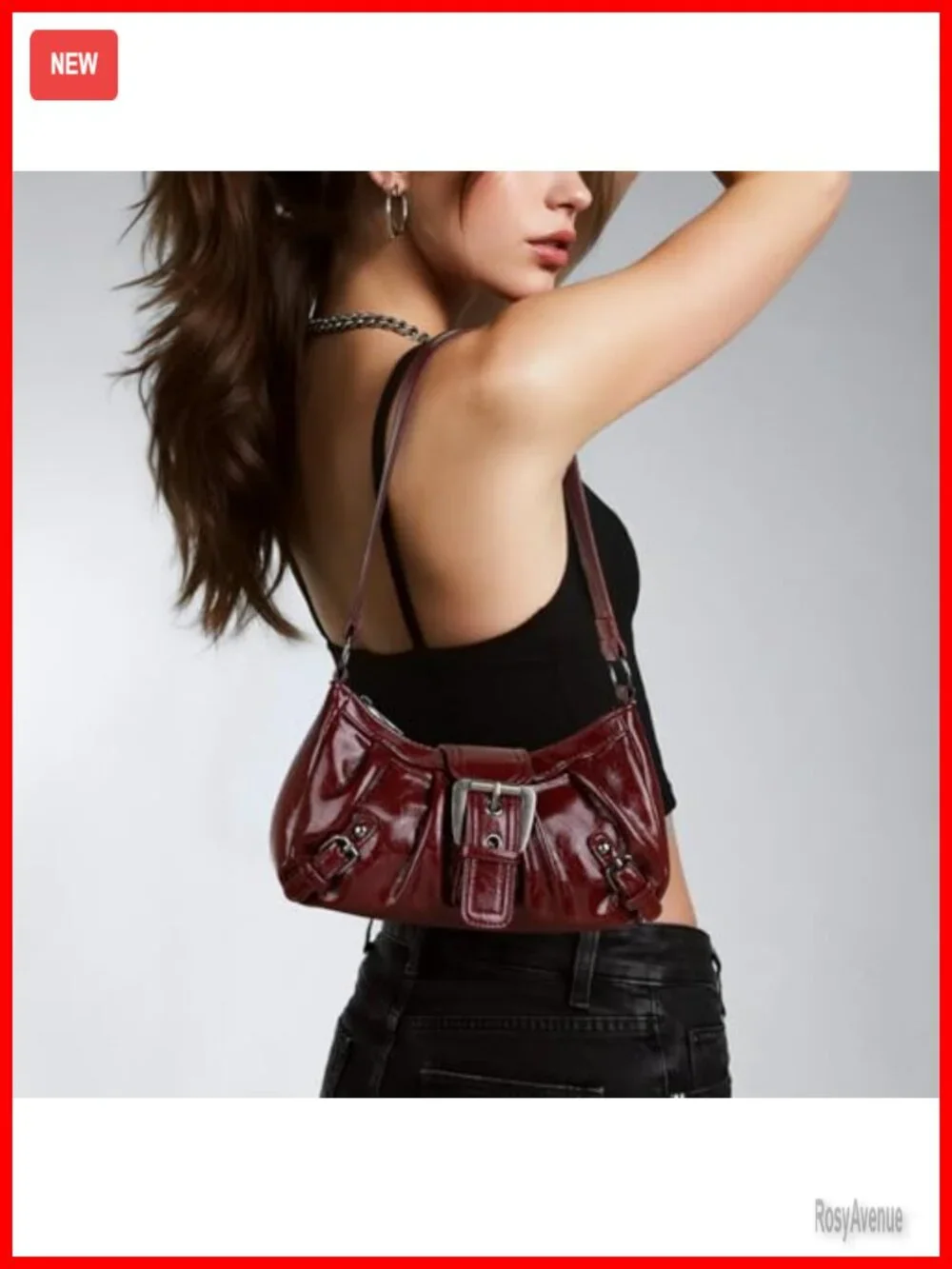 Vegan Leather Hobo Bag with Top Handle and Shoulder Strap, Buckle and Zipper